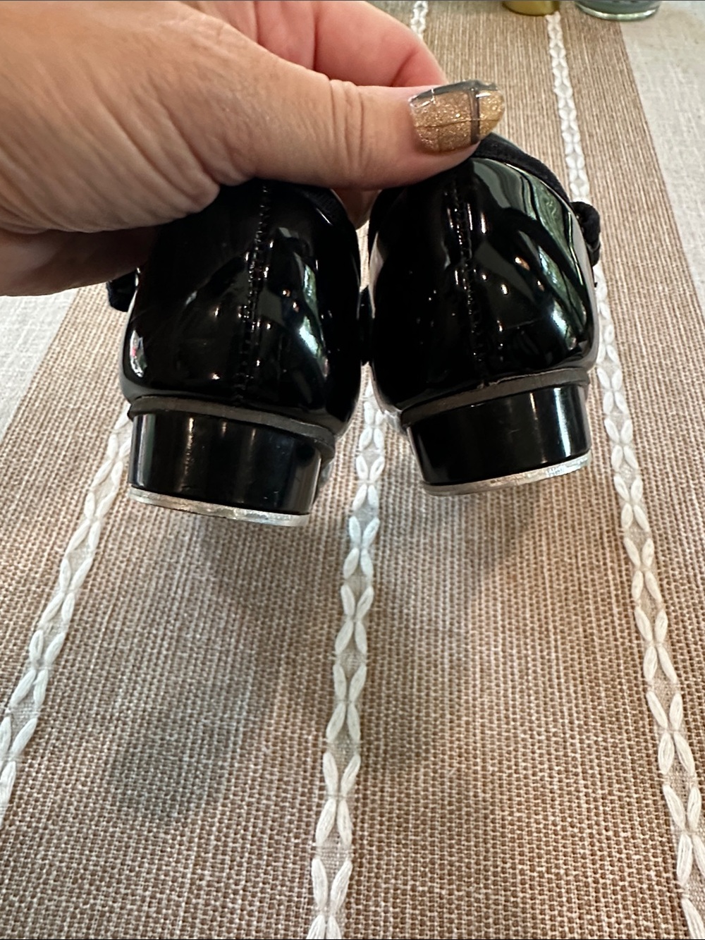 Girls Black Patent Tap Shoes with Velcro Strap - Picture 3 of 4